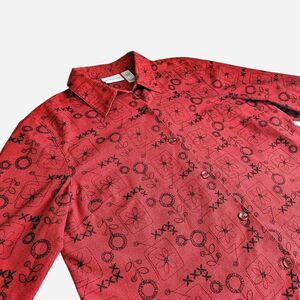 Alfred Dunner Red Button Down Black Embroidered Floral Detail Size 18